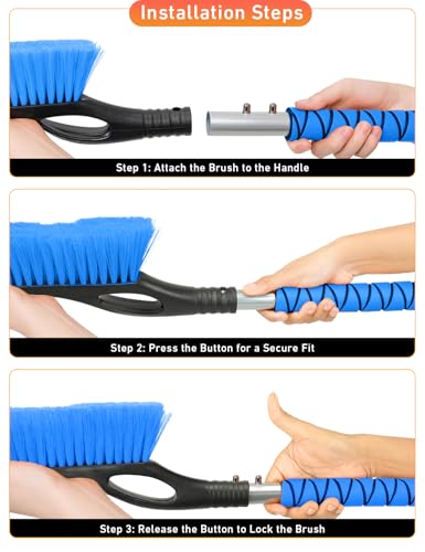 27" Car Snow Brush with Ice Scraper for Car Windshield 2Pack Blue (Blue & Blue)