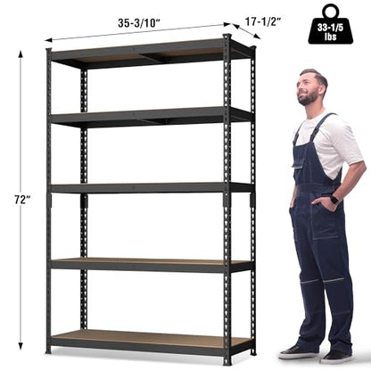 Shelving with MDF Board (Black / 35.3"W x 17.5"D x 72"H)
