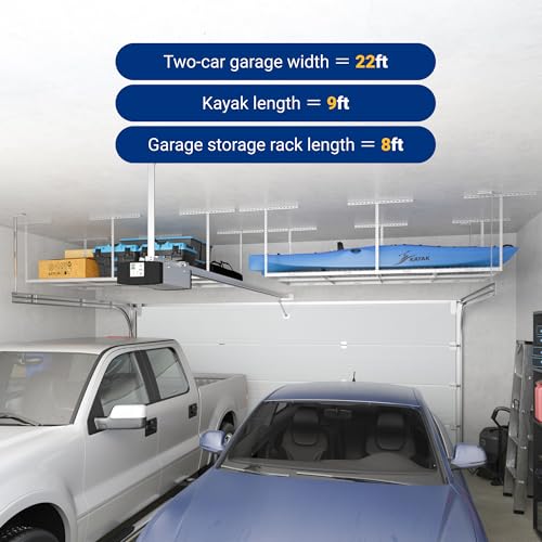 4x8 Overhead Garage Ceiling Storage Rack Organization (White / 4x8 ft)