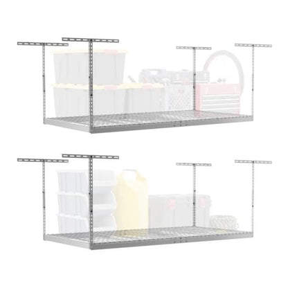 White 4x8 Overhead Garage Storage Rack 600 lb 12” (White / 12"-24" (2 Pack))