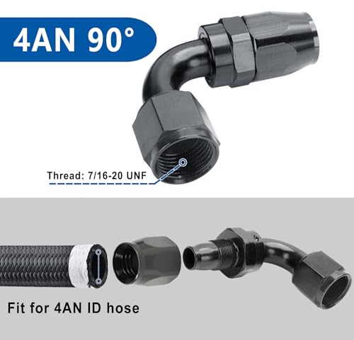 Swivel 4AN Fitting 90 Degree For CPE Braided Hose End Black 2Pcs (4AN 90° 2Pcs)