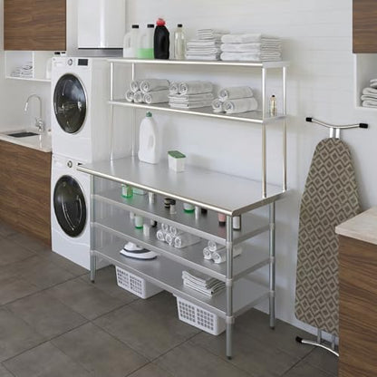 24" x 60" Stainless Steel Work Table with 3 Shelves and 12" Wide Double Tier Overshelf (24" x 60" Table with 3 Shelves + 12" Overshelf)