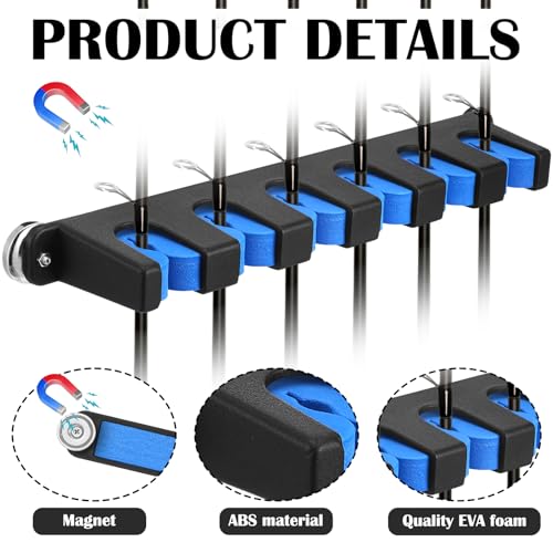 2 Pcs Magnetic Fishing Rod Holder for Car Fishing Pole Rack Vertical Rod Storage Holders for Truck Bed Boat Wall Garage Door (Blue / 6 Rods)