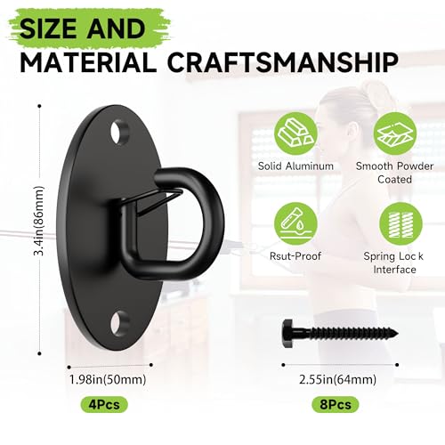 4 Pcs Wall Anchor for Resistance Bands (Elastic buckle Hooks-Black-4Pcs)