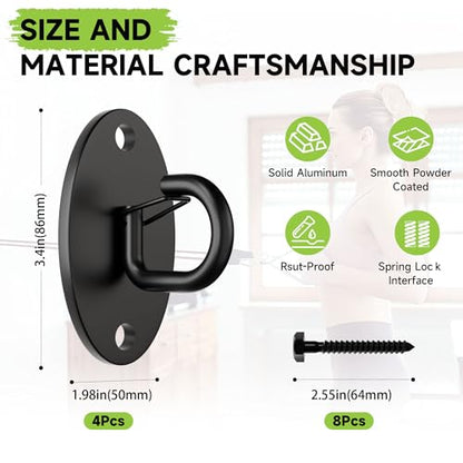 4 Pcs Wall Anchor for Resistance Bands (Elastic buckle Hooks-Black-4Pcs)