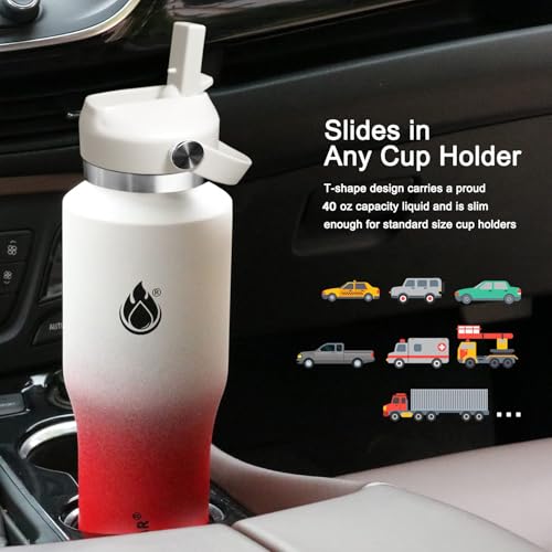 40oz Stainless Steel Water Bottle (White&Rose Red-A / 40 Ounces)