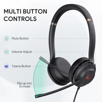UH37 USB Headset with Noise Cancelling Mic Wired Headphone for PC (UH37 USB-C/A / Dual-Ear (Teams))