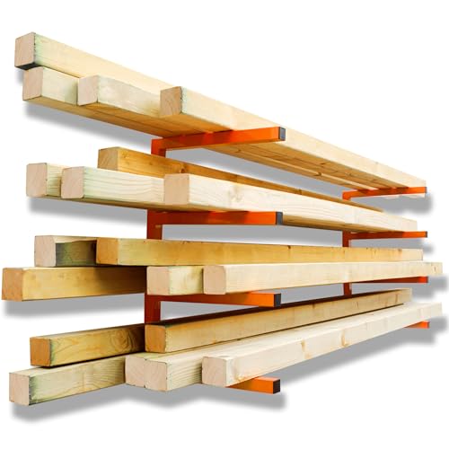 Wood Organizer and Lumber Storage Rack Wall Mount (Orange - 4 Level)