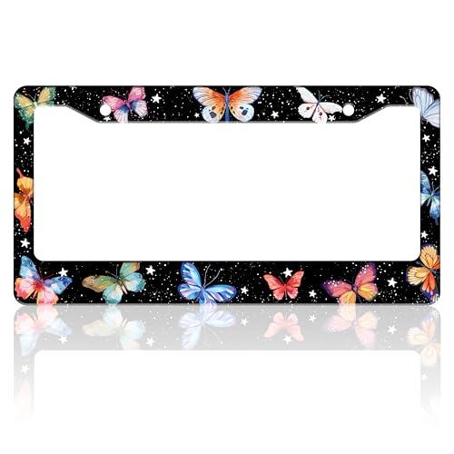 Beautiful Colorful Butterfly License Plate Frame Stainless Steel 6 X 12 in (Beautiful Colorful Butterfly)