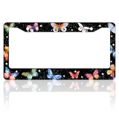 Beautiful Colorful Butterfly License Plate Frame Stainless Steel 6 X 12 in (Beautiful Colorful Butterfly)