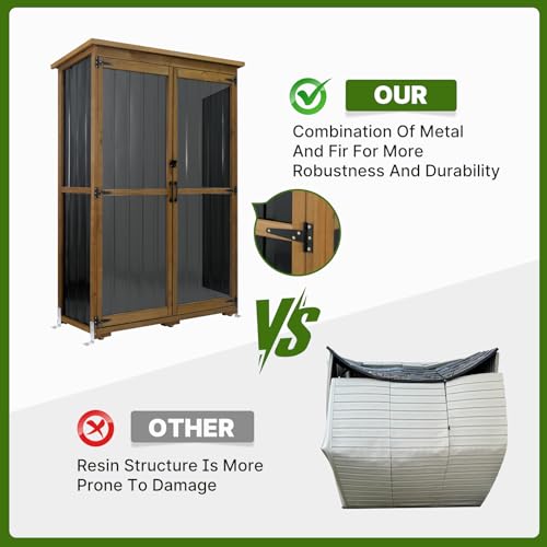Outdoor Storage Cabinet Wood & Metal with Waterproof Roof (18.1"D x 49"W x 68.5"H)