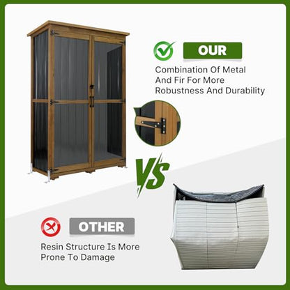 Outdoor Storage Cabinet Wood & Metal with Waterproof Roof (18.1"D x 49"W x 68.5"H)