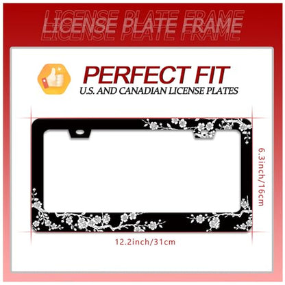 Cherry Blossoms License Plate Frame Beautiful Floral License Plate Frames for Car Decorative Parts Stainless Stee License Plate for Standard Us Canada Funny License Plate Holder 12x6 in for Men Women (Cherry Blossoms)