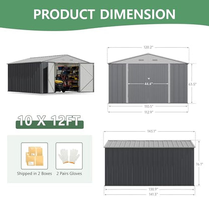 10x12 FT Outdoor Storage Shed (Gray / 10x12 FT)