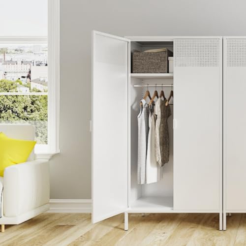 Metal Storage Cabinets Locker with Hanging Rod and Adjustable Shelves (White / 71''H-Wardrobe)