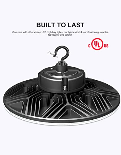 300W UFO-LED-High-Bay-Light, UL Listed 5000K Daylight 43500LM, 0-10V Dimmable LED High Bay Lights AC100-277V, IP65 Waterproof Commercial Bay Lighting Fixture for Warehouse Workshop(3 Pack) (300W)