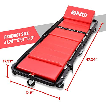 TOOLS 00192 48" 2 IN 1 Folding Rolling Garage Shop Creeper Roller Seat (Red / 48 Inches)