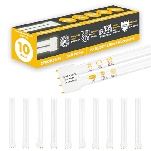 PLL36/827 | 36W 16.5" Twin Tube Compact Fluorescent Light Bulb | 4-pin 2G11 Base 2700K Soft White 2400 Lumen | 36000 Hour Long Life Biax | Pack of 10 (2700k / 10 Count (Pack of 1))