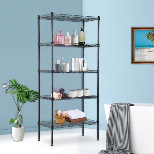 5 Tier Wire Shelf (Black / 22"D x 12"W x 48"H)