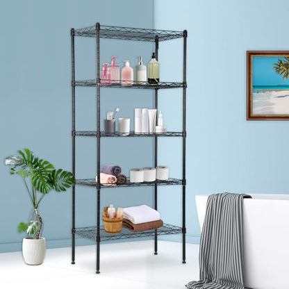 5 Tier Wire Shelf (Black / 22"D x 12"W x 48"H)
