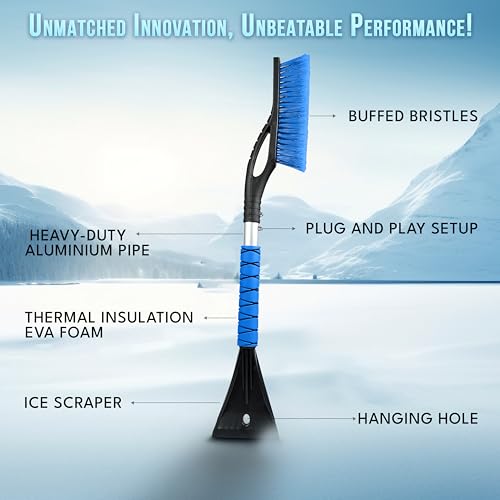 27" Ice Scraper for Car Windshield and Car Snow Brush (Blue & Orange)