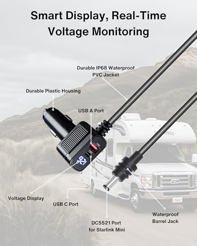 Car Charger Cable for Starlink Mini 16.5FT with Display (16.5FT/5M)