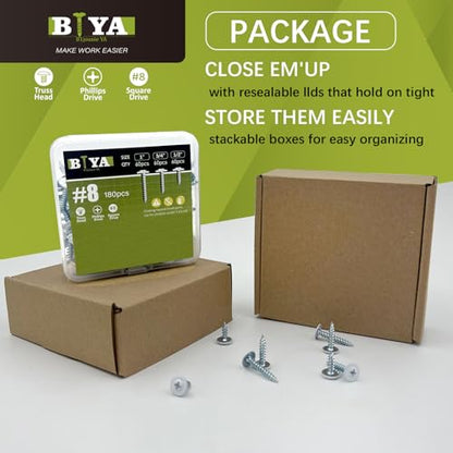 White Wood Screws 180pcs #8 Self Tapping Cabinet 3 Size 1 (White / 180 SCREW COUNT)
