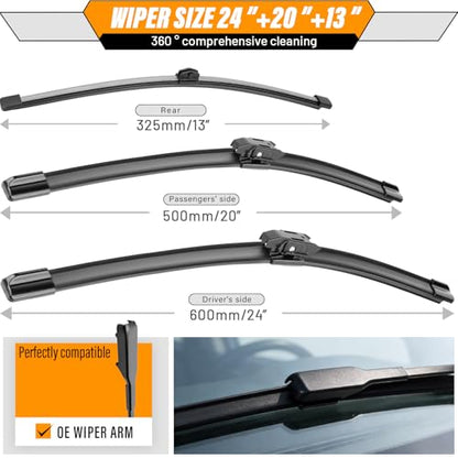 Windshield Wiper Blade Replacement for BMW X2 2018 (24"+20"+13")