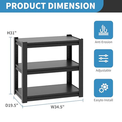 Metal Storage Shelving (Black / 3 Tier - (18"D x 34"W x 31.5"H))