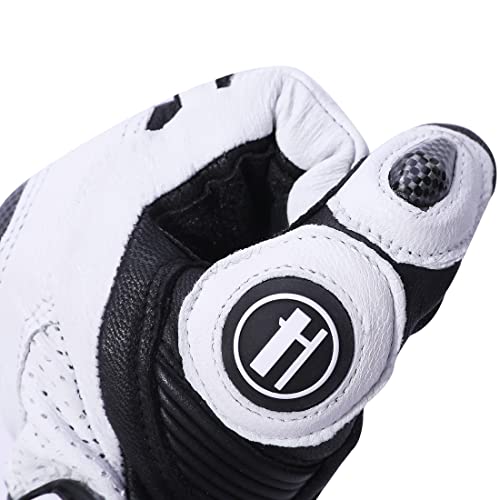 Unisex Leather Motorcycle Touch Gloves KM045 White (Medium / White/Black)