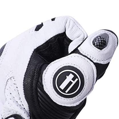 Unisex Leather Motorcycle Touch Gloves KM045 White (Medium / White/Black)