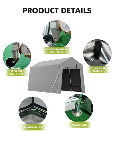 7 x 10 ft Carport Storage Shed (PE Carport / 7x10 FT / Gray)
