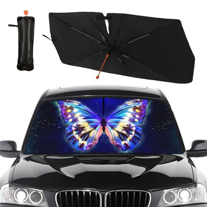 Funny Butterfly Car Windshield Sun Shade Umbrella Automotive Windshield Sunshade Foldable Front Car Accessories Interior Decor to Keep Vehicle Cool for Most Vehicles 57'' X 30'' (57'' X 30'' / style-AB13)