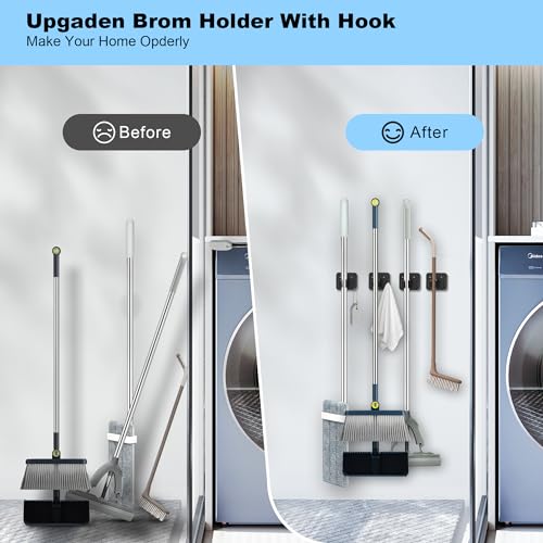 4 Pack Broom Holder Wall Mount (C-Black / 4PCS Gripper)