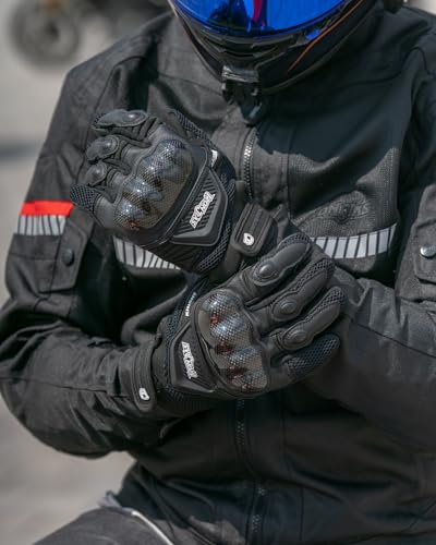 Motorcycle Gloves Touch Screen for Men Women Padding Hard Knuckle Cycling Motorbike ATV Hiking Riding Climbing Glove (Large / Carbon-Black)