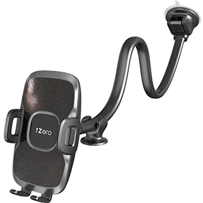Solid Car Truck Phone Mount Holder Black with 14" Gooseneck Long Arm (Faux Leather Surface with Black Ring)