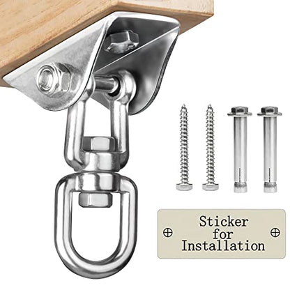 Heavy Duty Swing Hangers for Wooden Sets 2000 LB Capacity Hammock Hanger 360 Swivel Stainless Steel Swing Hardware Accessories 2 Packs for Porch Playground Yoga Heavy Bag (Silver / 1 Pack)