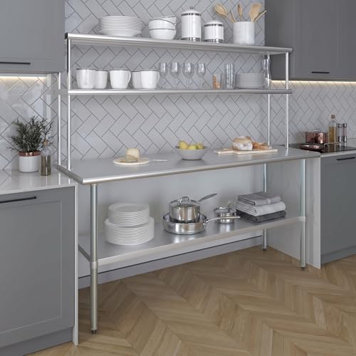 Stainless Steel Work Table Double Tier Overshelf (24" x 72" Work Table + 12" Overshelf)