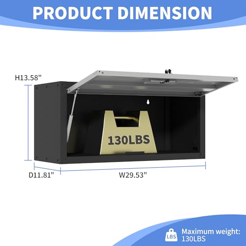 Wall Mounted Metal Storage Cabinet (Black & Gray / H13.58" - Flip-up Door)