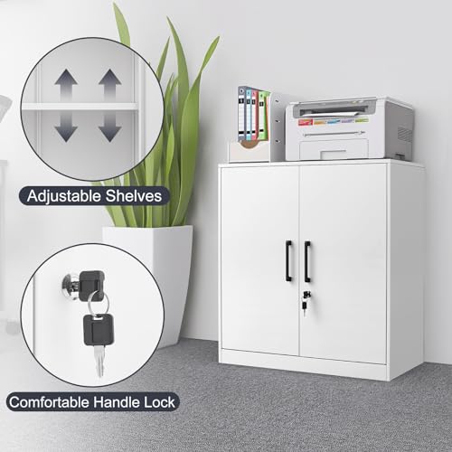 Locking Storage Cabinets (27.95"H Metal Handle / White)