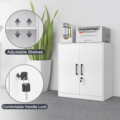Locking Storage Cabinets (27.95"H Metal Handle / White)