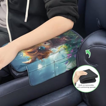 Cute Highland Cow Auto Center Console Armrest Cover Arm Rest Seat Box Pad Protector with Side Storage Pocket Middle Console Pad for Car Storage Box Car Interior Accessories (Cute Highland Cow)