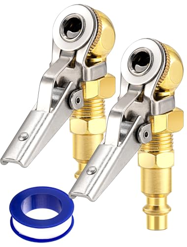 2-Pack 1/4 Inch Female NPT Closed Ball Tire Inflator with Clip, Locking Quick Connect, Clip-On Air Chucks for Truck RV Auto Car Air Compressor (1/4'' NPT Quick Plug)