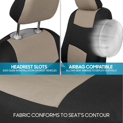 PolyPro Car Seat Covers Full Set in Light Beige on Black (Light Beige)