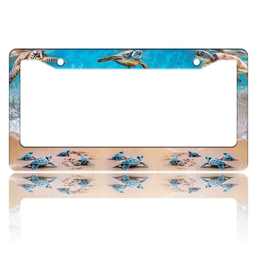 Sea Turtle Beach License Plate Frame Stainless Steel 6.3 X 12.2 Inch (Sea Turtle)
