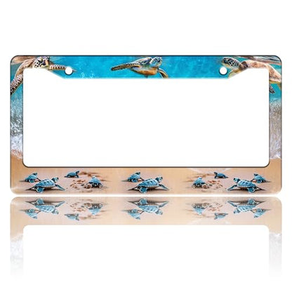 Sea Turtle Beach License Plate Frame Stainless Steel 6.3 X 12.2 Inch (Sea Turtle)