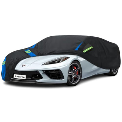 Car Cover Compatible with Chevy Corvette C8 (Black-Blue / Fit Corvette C8)