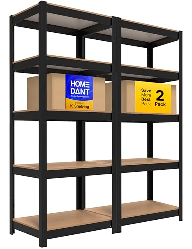 House 24.4" W 5 Tier Heavy Duty Garage Shelving Adjustable Metal Rack Storage Shelves Standing Shelf Unit Organizers Pantry Closet Office Black 2Pack (Black / 24.4"W x 16.5"D)