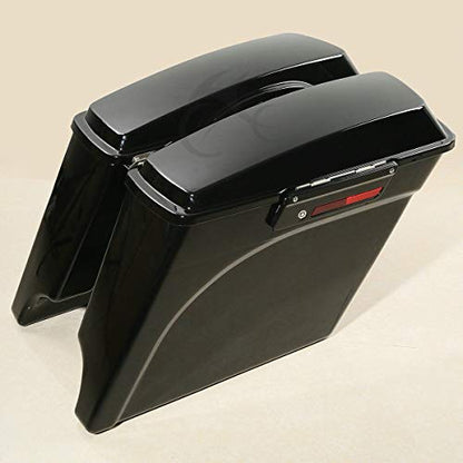Motorcycle 5" Stretched Saddlebags with Black Conversion Brackets Fit For Harley Softail Deluxe Heritage Softail 1984 (Vivid Black W/ Black Latches)