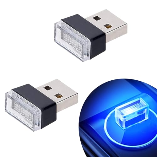 2 Pcs Blue Universal Mini USB LED Car Interior Ambient (Blue)